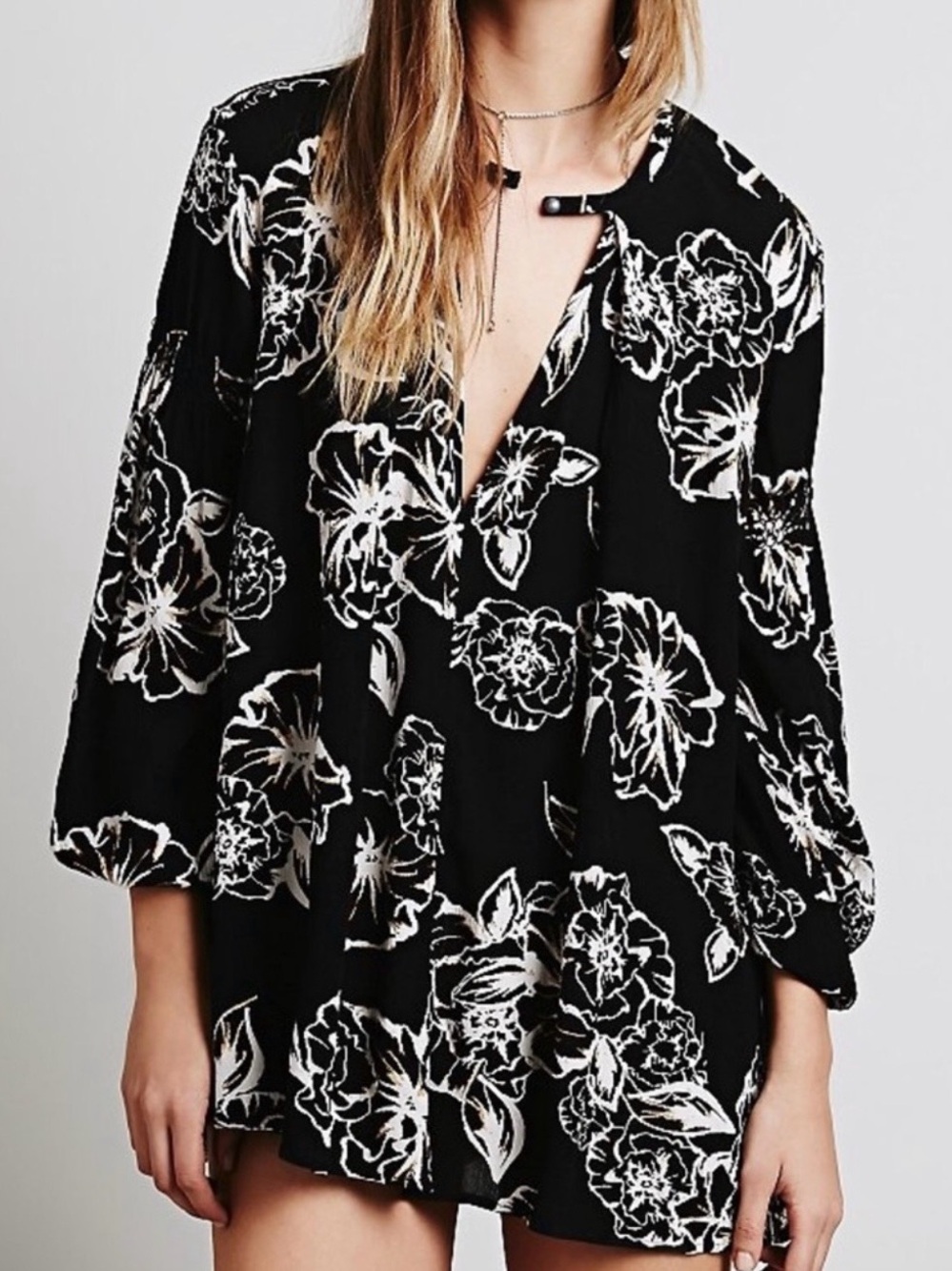 Free People Black and White Floral Tunic Top